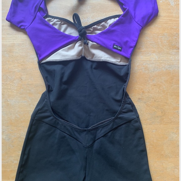 Purple and Grey Jo Jax capped sleeve Unitard - Picture 2 of 6